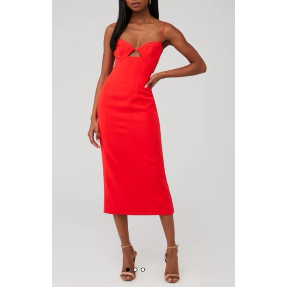 Bardot XS Veinna Dress US 2 Flame Orange Corset Midi Pencil Cut Out NEW - Picture 6 of 15